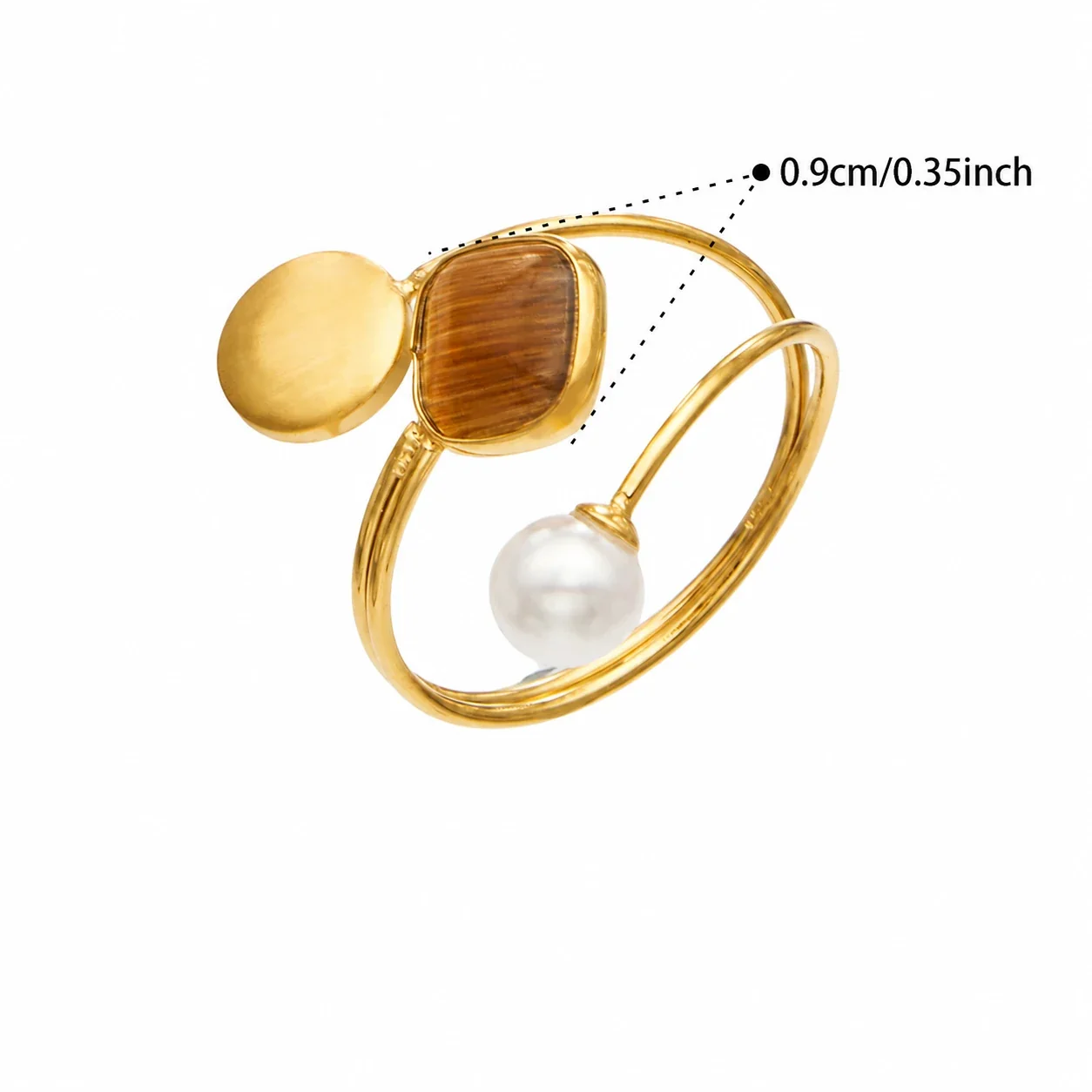 Jewelry Set Cat's-Eye Open Rings, 18K Gold-Plated Steel - Brown Cat's-Eye Stone Open - Size