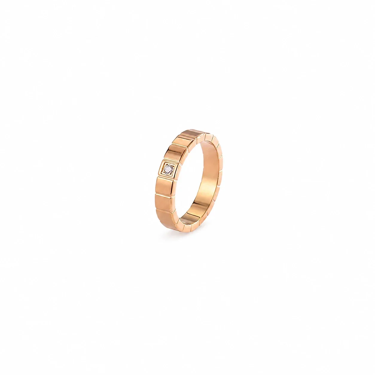 Geometric Stainless Steel Block-Panel Flush Crystal Band Ring
