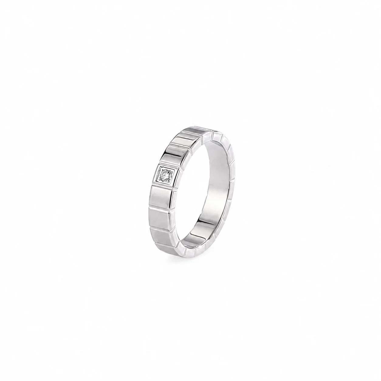 Geometric Stainless Steel Block-Panel Flush Crystal Band Ring