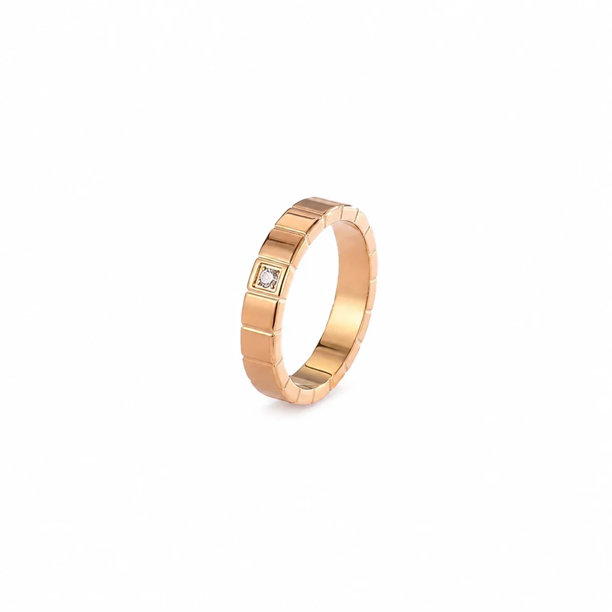 Geometric Stainless Steel Block-Panel Flush Crystal Band Ring - Silver
