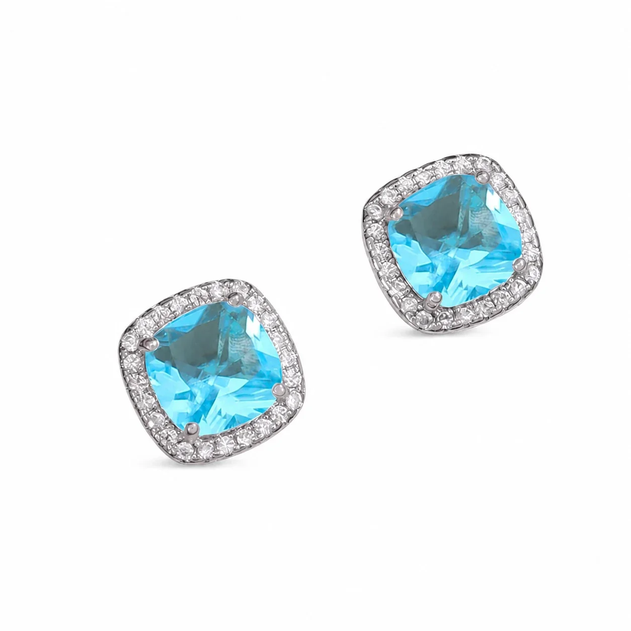 Radiant 316 Stainless Steel Cushion CZ Ear Cuffs - Silver Sky Blue CZ Pair