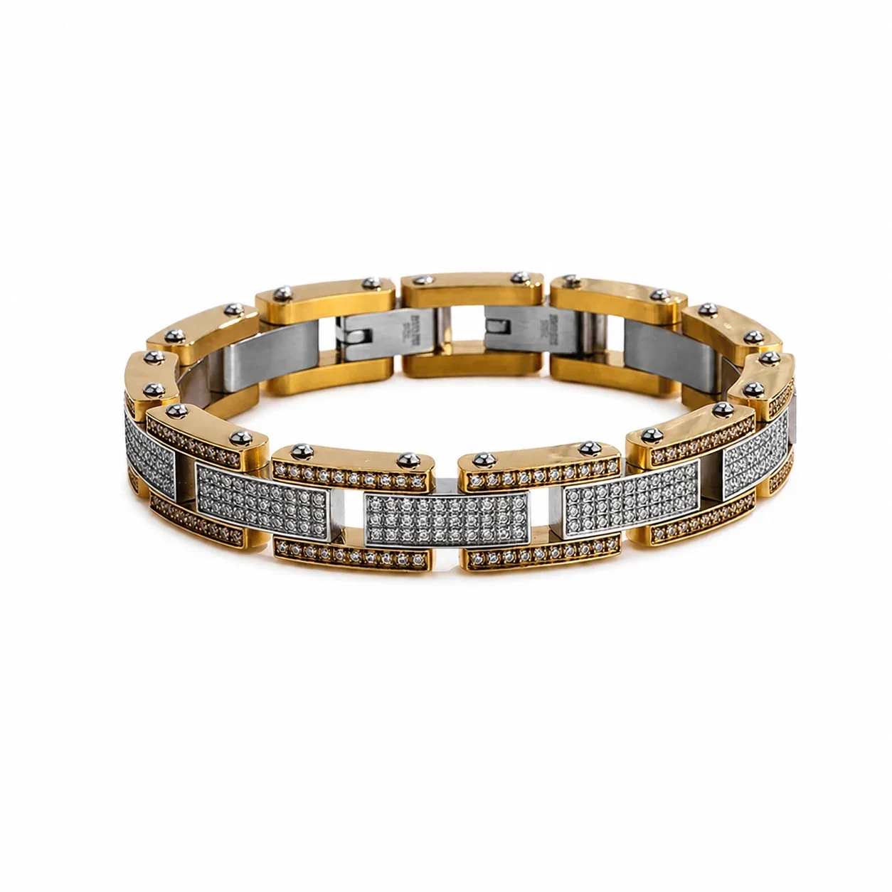 Bold 316 Stainless Steel Pavé Link Bracelet - Gold -Tone Full Pavé