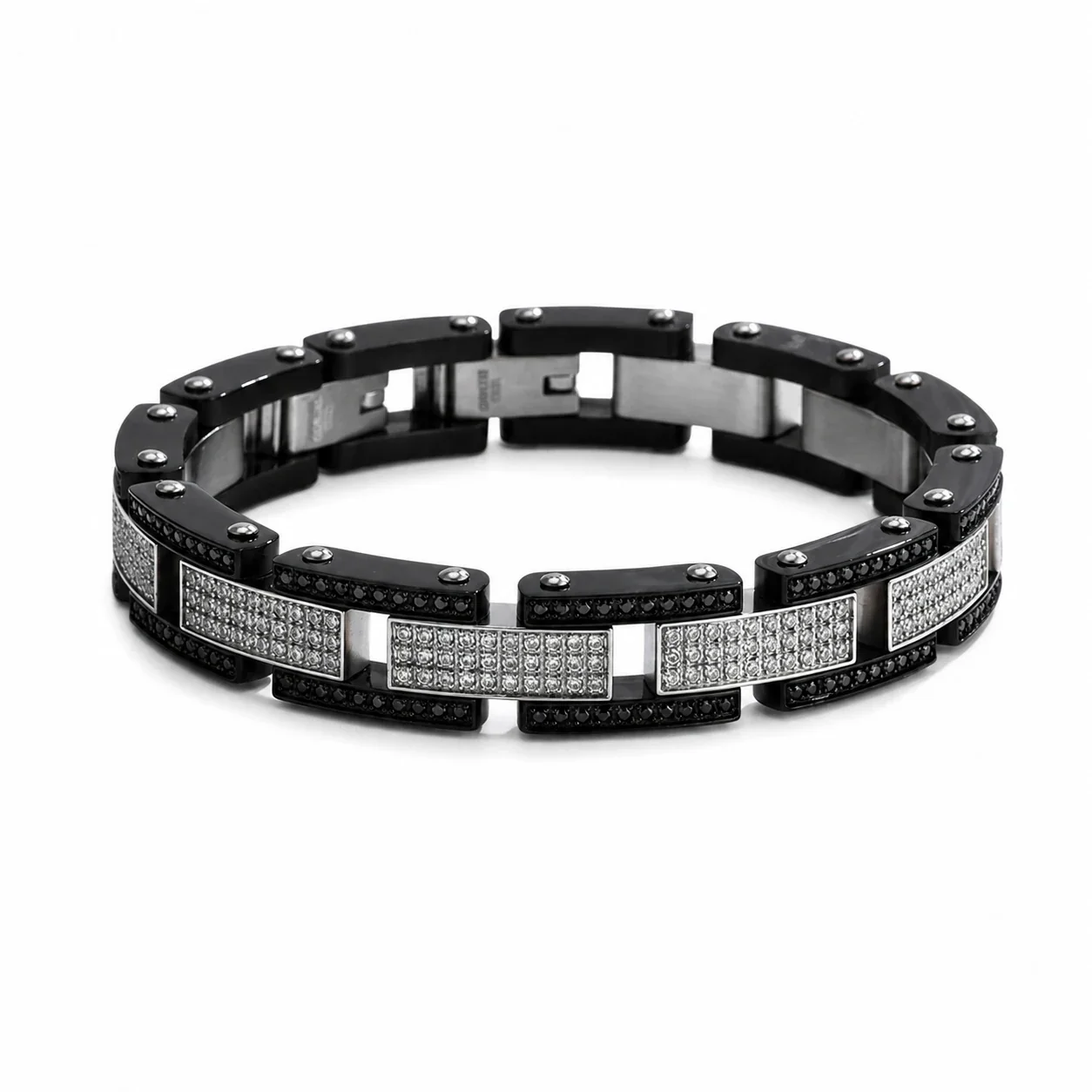 Bold 316 Stainless Steel Pavé Link Bracelet - Black -Tone Full Pavé