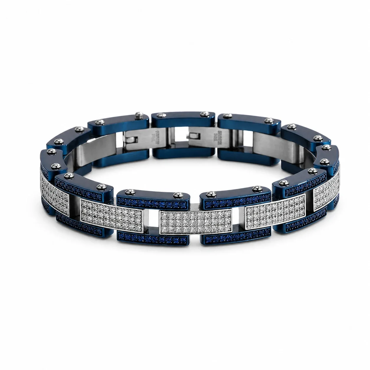 Bold 316 Stainless Steel Pavé Link Bracelet - Blue -Tone Full Pavé
