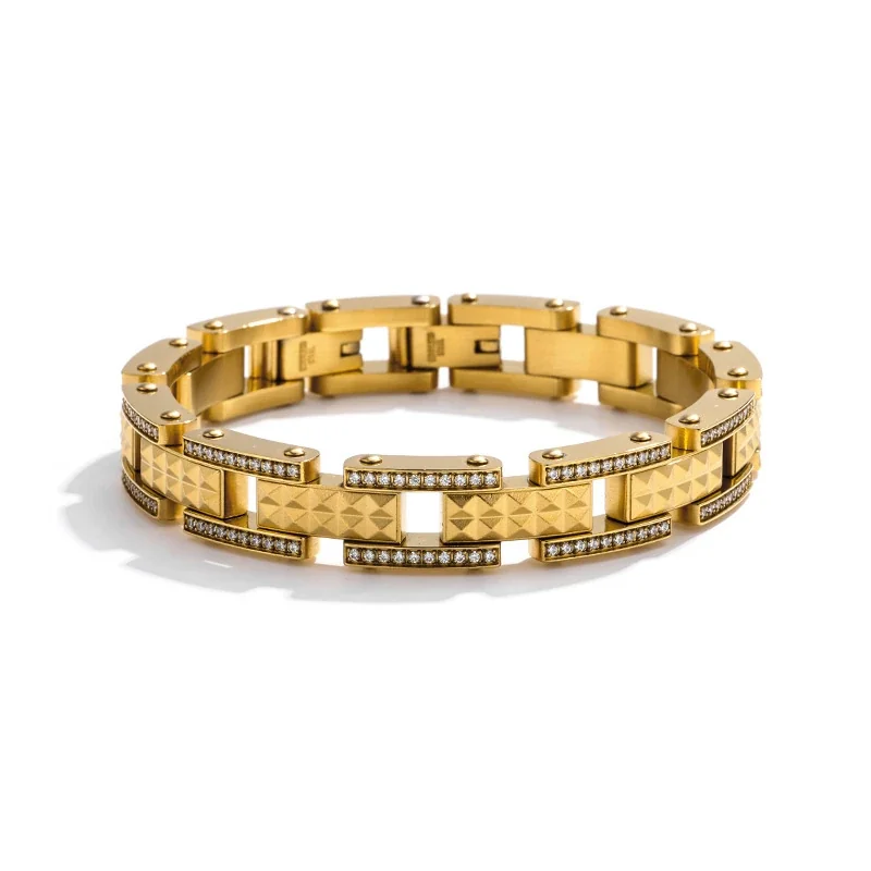Bold 316 Stainless Steel Pavé Link Bracelet - Tone Side Pavé