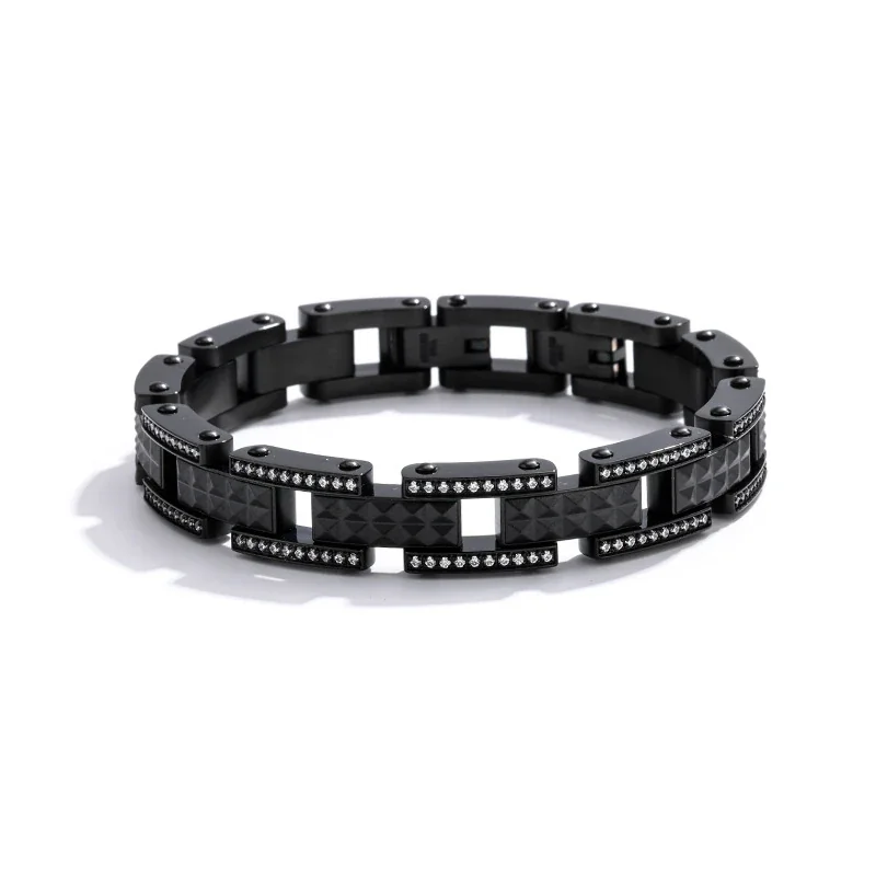 Bold 316 Stainless Steel Pavé Link Bracelet - Black Side Pavé