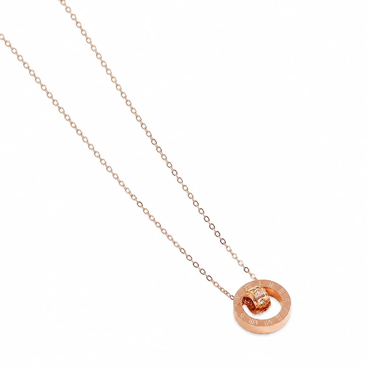 Refined Gold-Plated Roman Double Ring Pendant Necklace