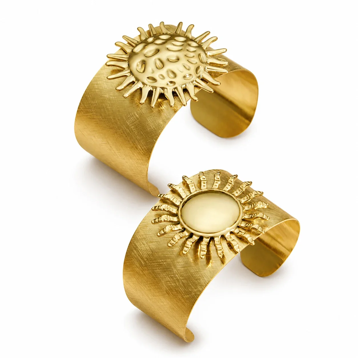Radiant Gold PVD 316L Stainless Steel Sunburst Wide Cuff Bracelet