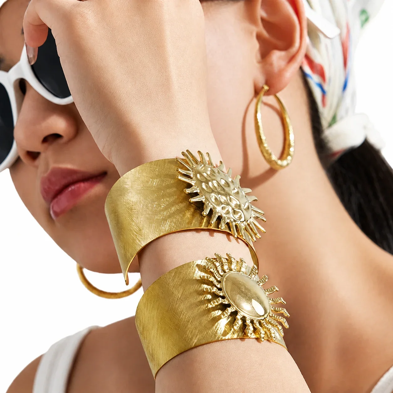 Radiant Gold-Plated 316L Sunburst Wide Cuff Bracelet