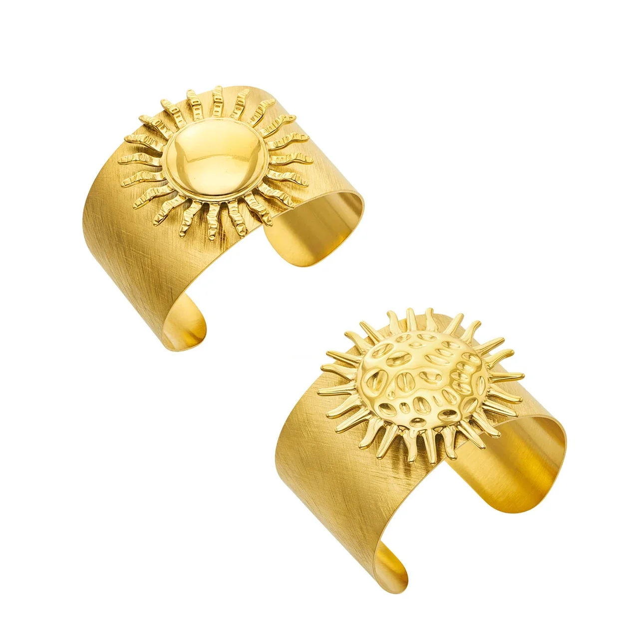 Radiant Gold-Plated 316L Sunburst Wide Cuff Bracelet