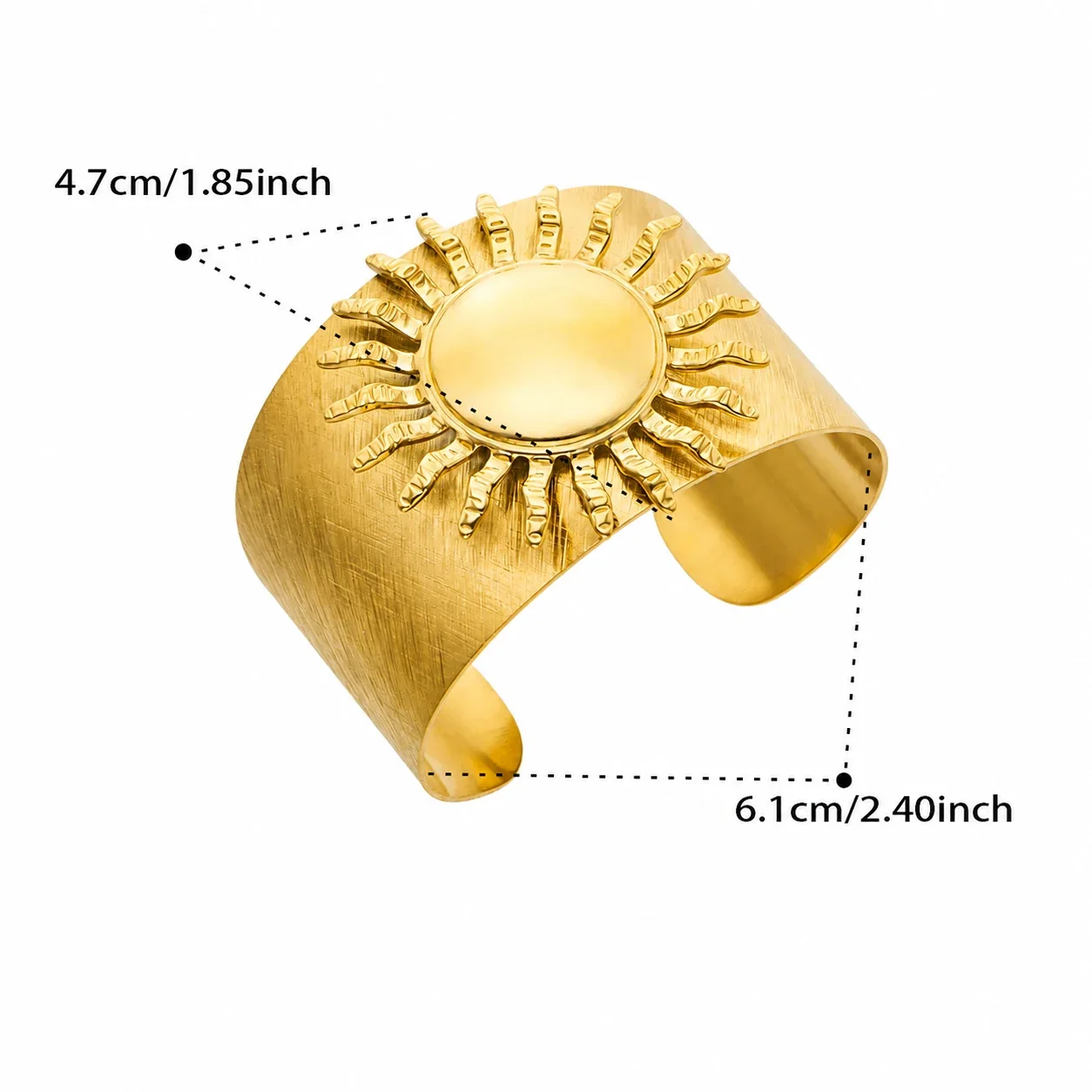 Radiant Gold-Plated 316L Sunburst Wide Cuff Bracelet - Gold Smooth Sun