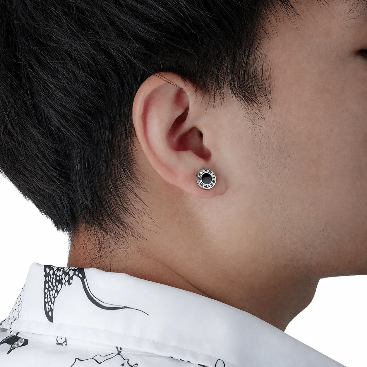 Minimal Stainless Steel Black Inlay Roman Numeral Stud Earrings