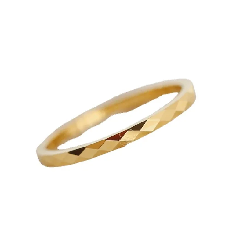 Ring with Diamond-Cut Facets, Slim Gold-Plated Stainless Steel