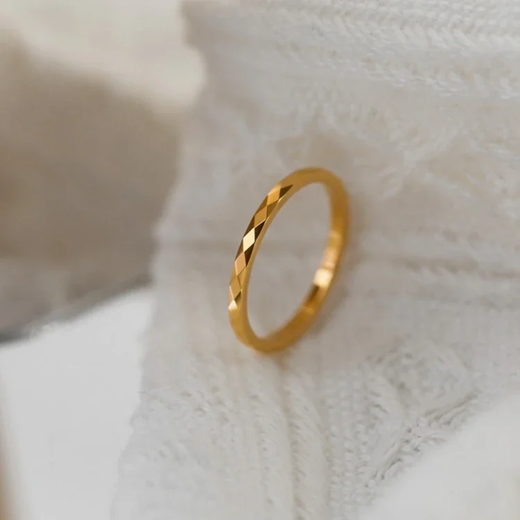 Ring with Diamond-Cut Facets, Slim Gold-Plated Stainless Steel