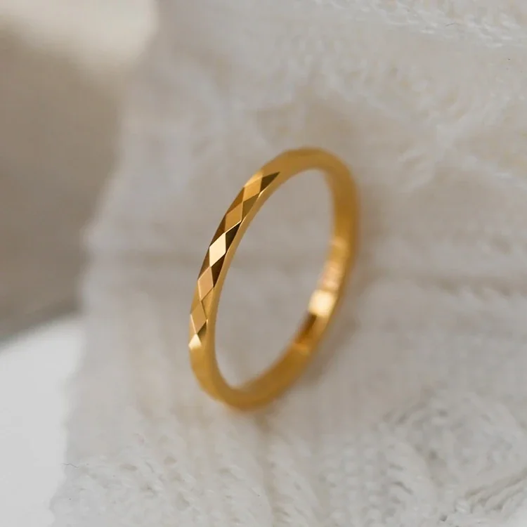 Ring with Diamond-Cut Facets, Slim Gold-Plated Stainless Steel