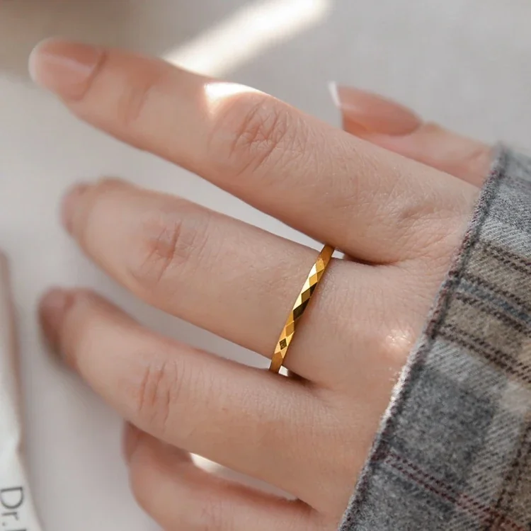 Ring with Diamond-Cut Facets, Slim Gold-Plated Stainless Steel