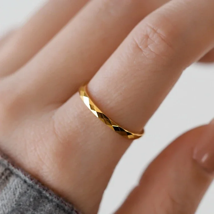 Ring with Diamond-Cut Facets, Slim Gold-Plated Stainless Steel