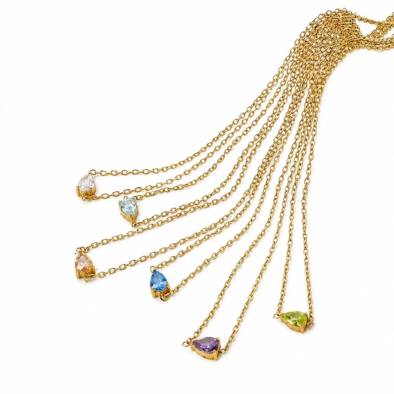 Pendant Necklace Teardrop Prong-Set CZ Gold-Plated Stainless Steel