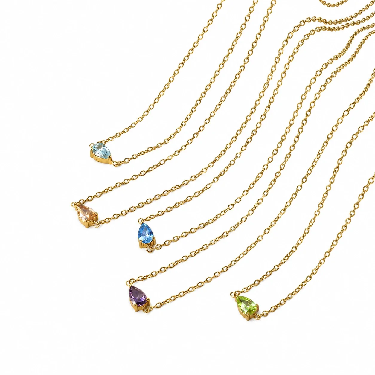 Pendant Necklace Teardrop Prong-Set CZ Gold-Plated Stainless Steel