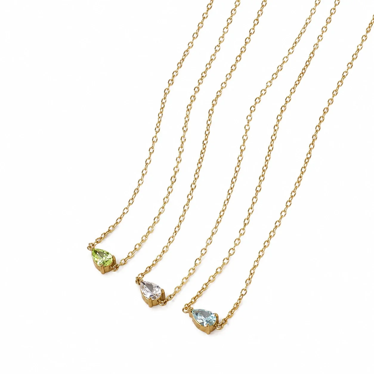 Pendant Necklace Teardrop Prong-Set CZ Gold-Plated Stainless Steel