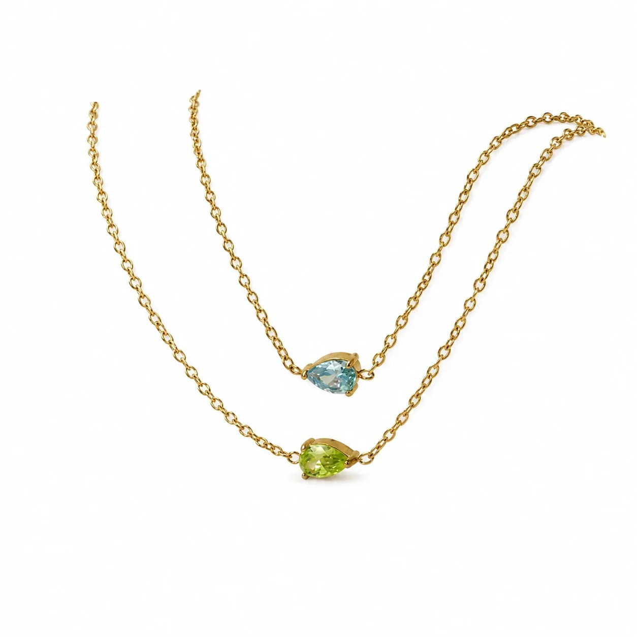 Pendant Necklace Teardrop Prong-Set CZ Gold-Plated Stainless Steel