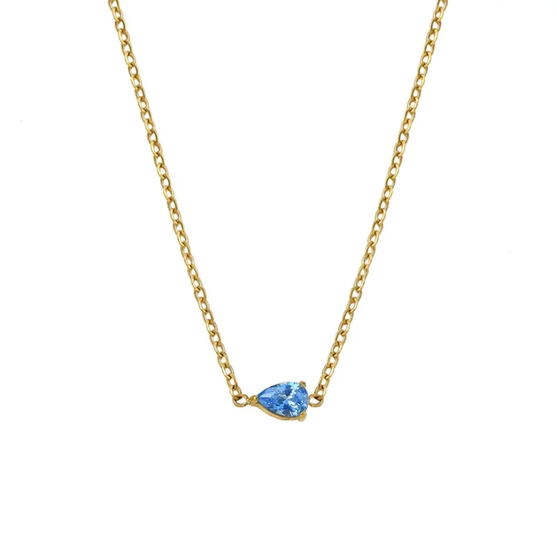 Pendant Necklace Teardrop Prong-Set CZ Gold-Plated Stainless Steel
