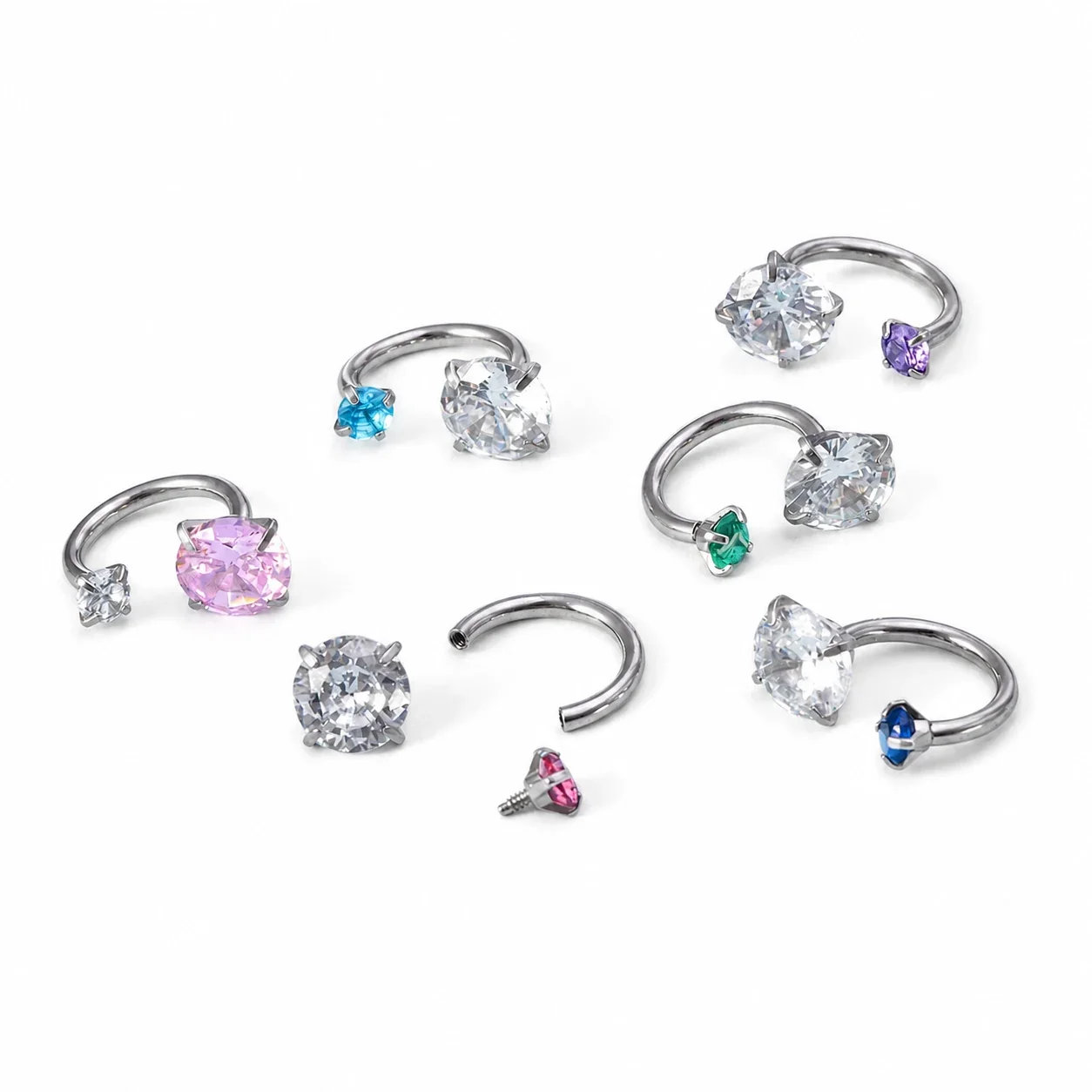 Graduated Round CZ 316 Steel Horseshoe Ear Cuff