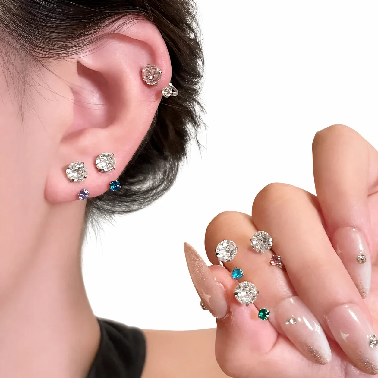 Polished 316 Stainless Steel Horseshoe CZ Ear Cuff