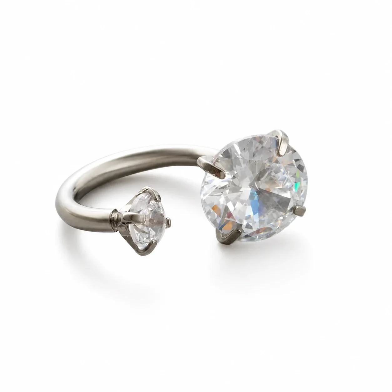 Polished 316 Stainless Steel Horseshoe CZ Ear Cuff - White CZ