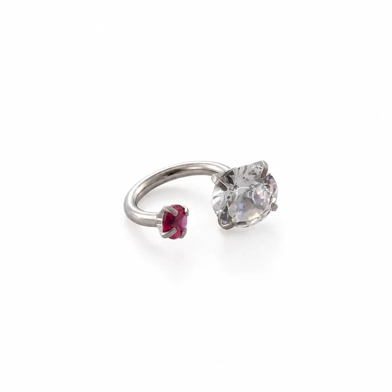 Polished 316 Stainless Steel Horseshoe CZ Ear Cuff - White CZ with Fuchsia CZ