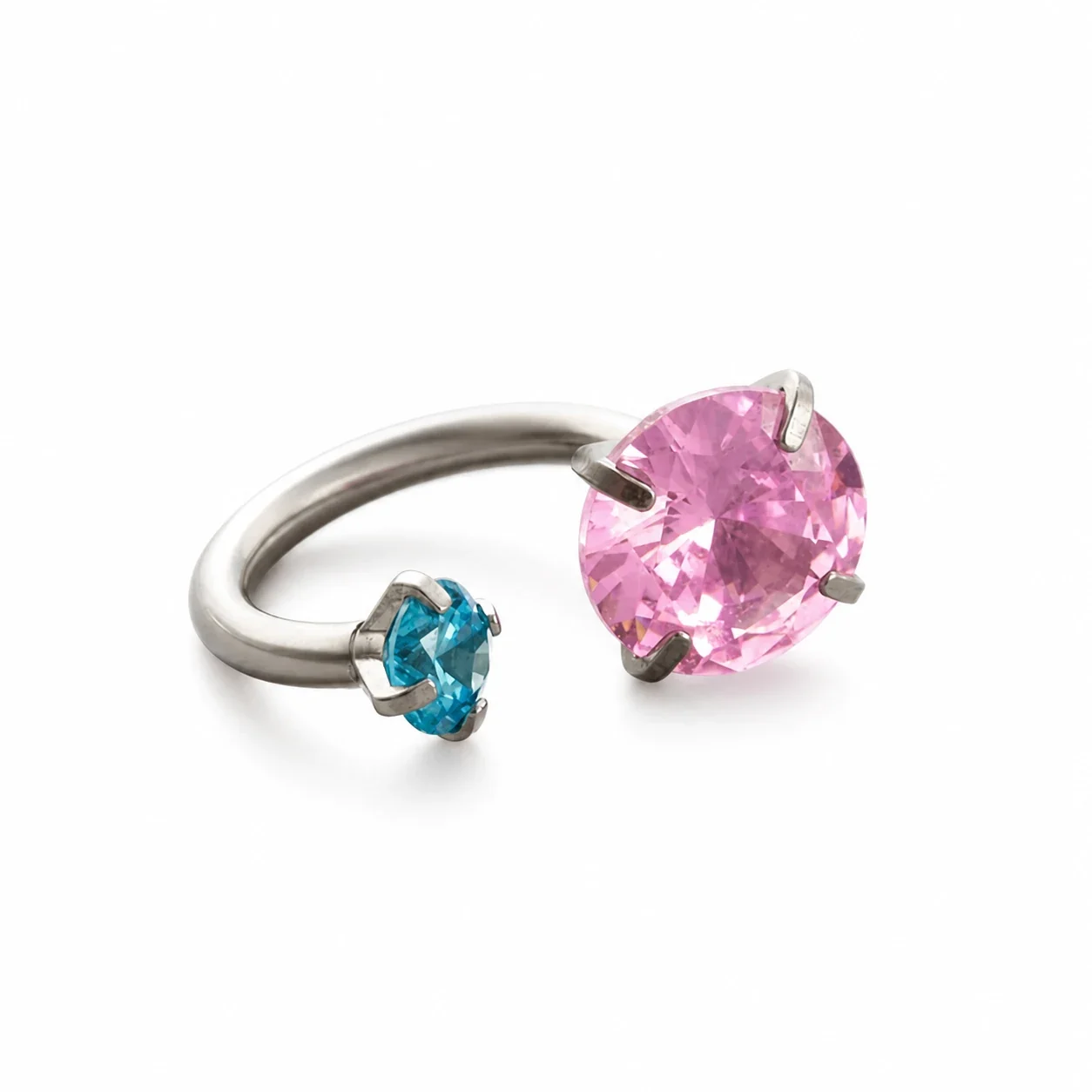 Polished 316 Stainless Steel Horseshoe CZ Ear Cuff - Pink CZ with Aquamarine CZ
