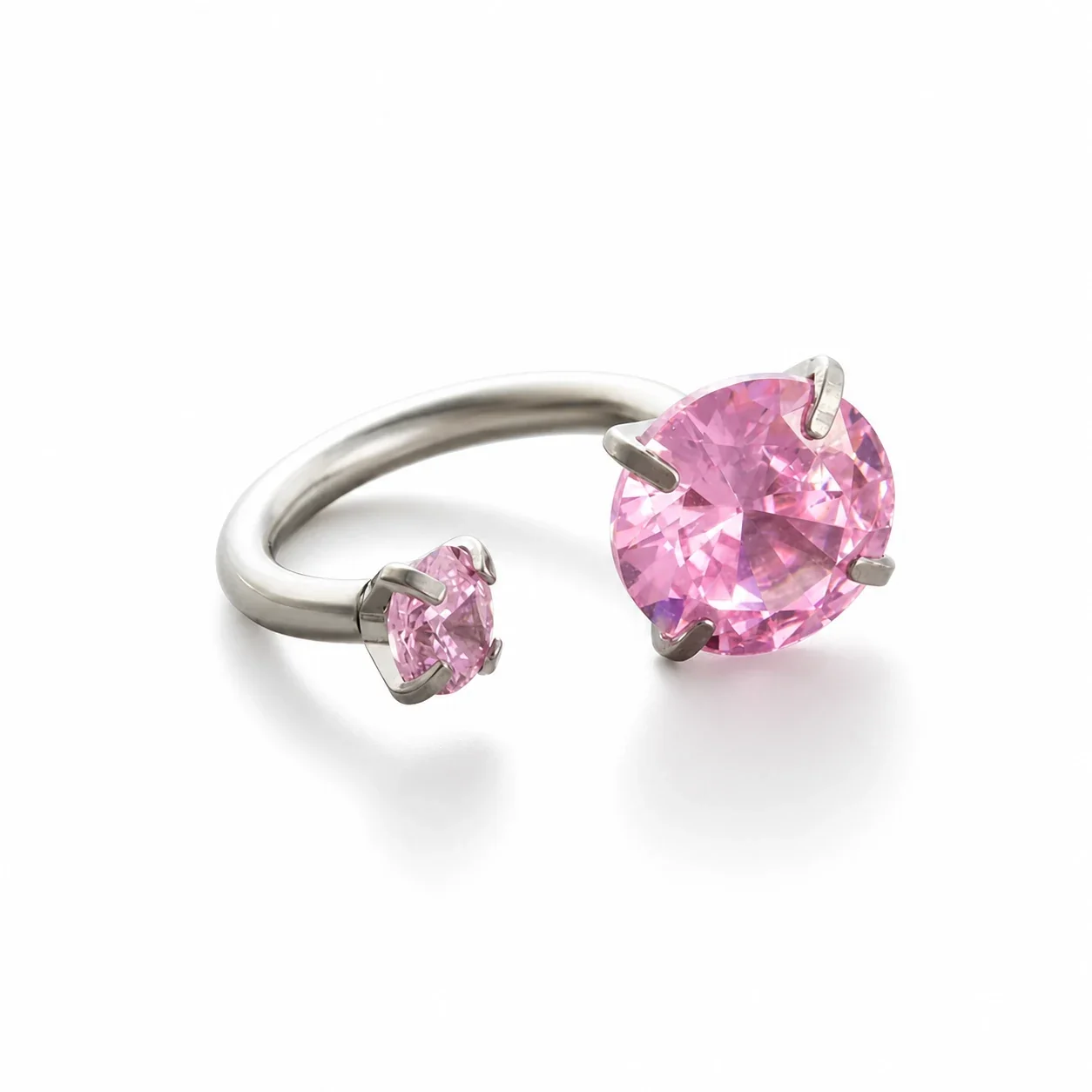 Polished 316 Stainless Steel Horseshoe CZ Ear Cuff - Pink CZ