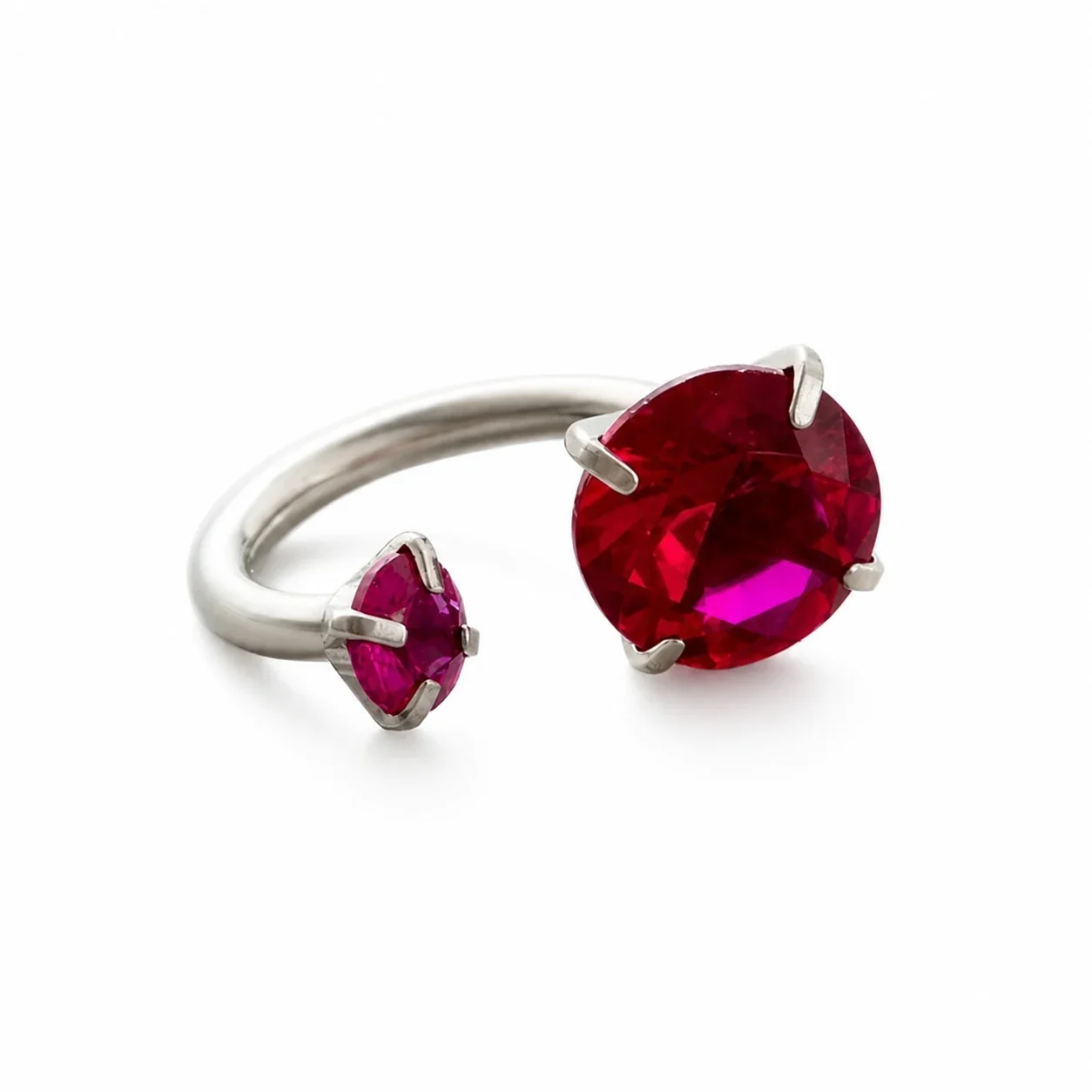 Polished 316 Stainless Steel Horseshoe CZ Ear Cuff - Red CZ