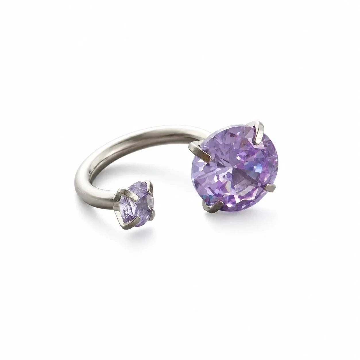 Polished 316 Stainless Steel Horseshoe CZ Ear Cuff - Purple CZ