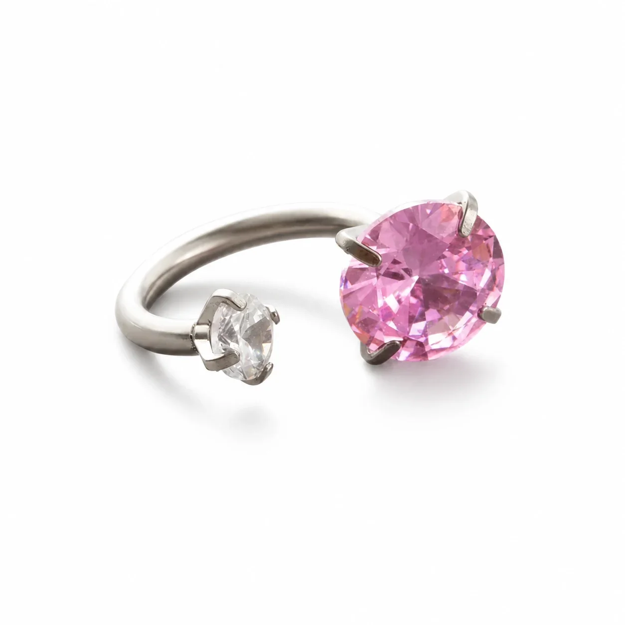 Polished 316 Stainless Steel Horseshoe CZ Ear Cuff - Pink CZ with White CZ