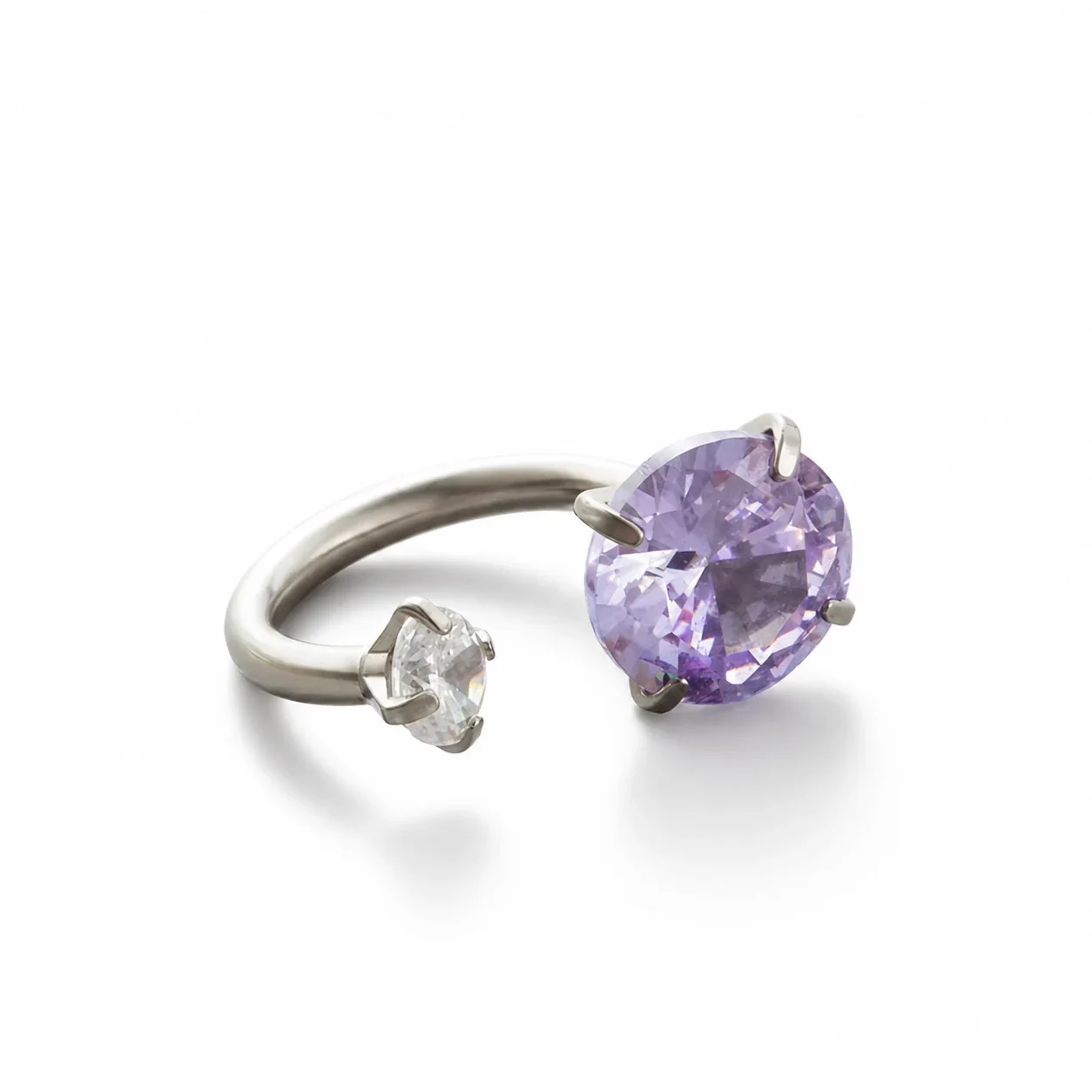 Polished 316 Stainless Steel Horseshoe CZ Ear Cuff - Purple CZ with White CZ