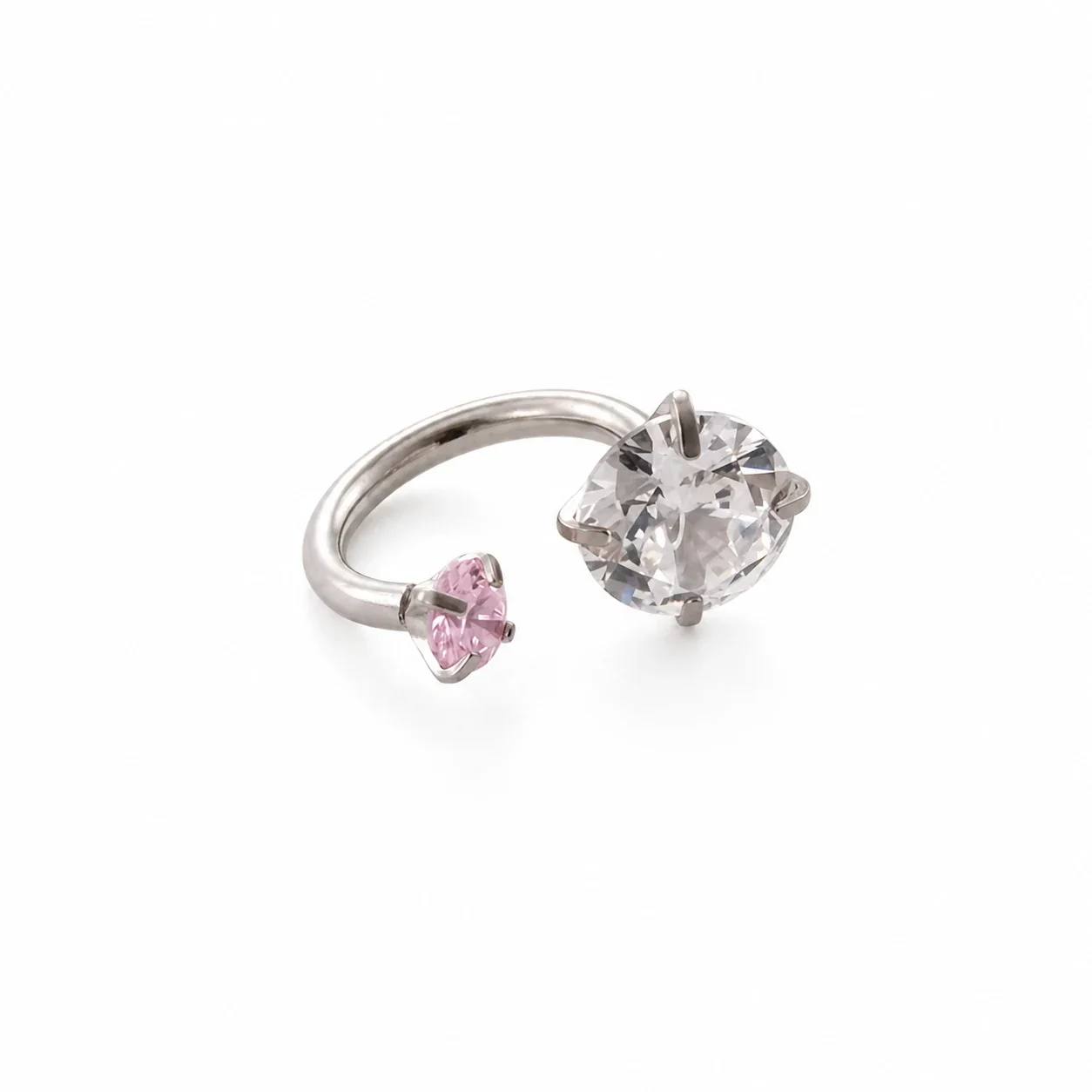Polished 316 Stainless Steel Horseshoe CZ Ear Cuff - White CZ with Pink CZ