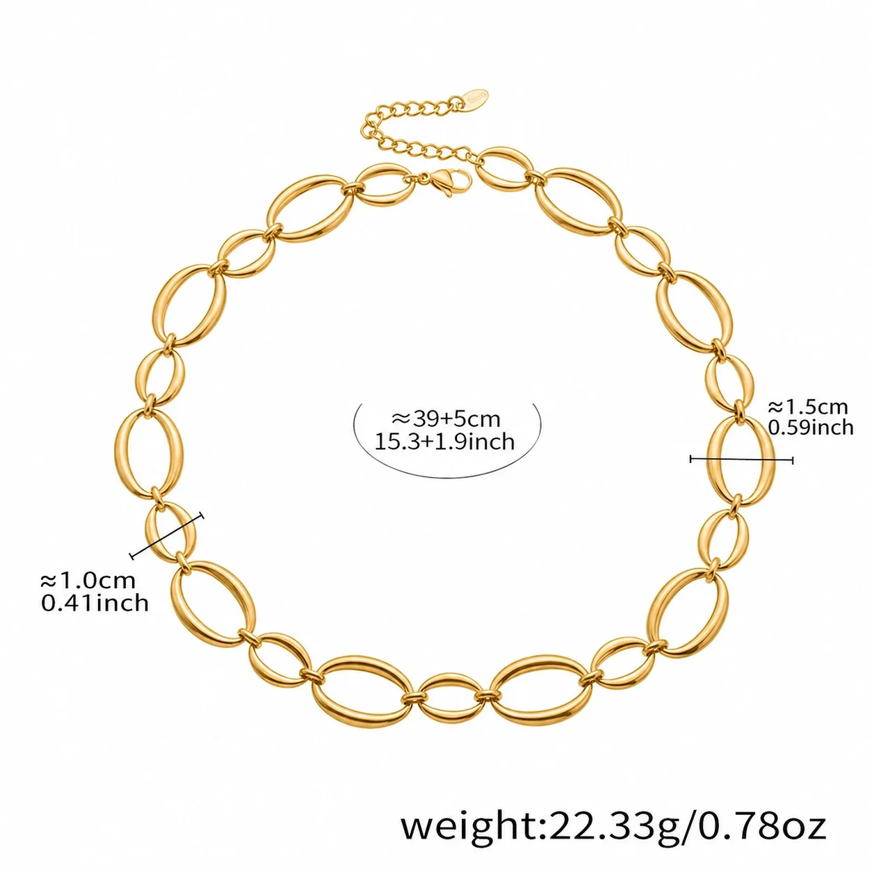 Sculptural Polished Oval Link Gold-Plated Jewelry Set - Gold 39+5 cm