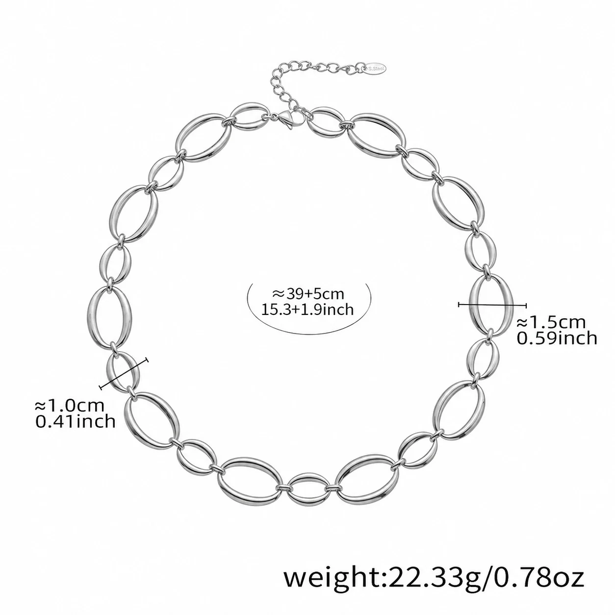 Sculptural Polished Oval Link Gold-Plated Jewelry Set - Silver 39+5 cm