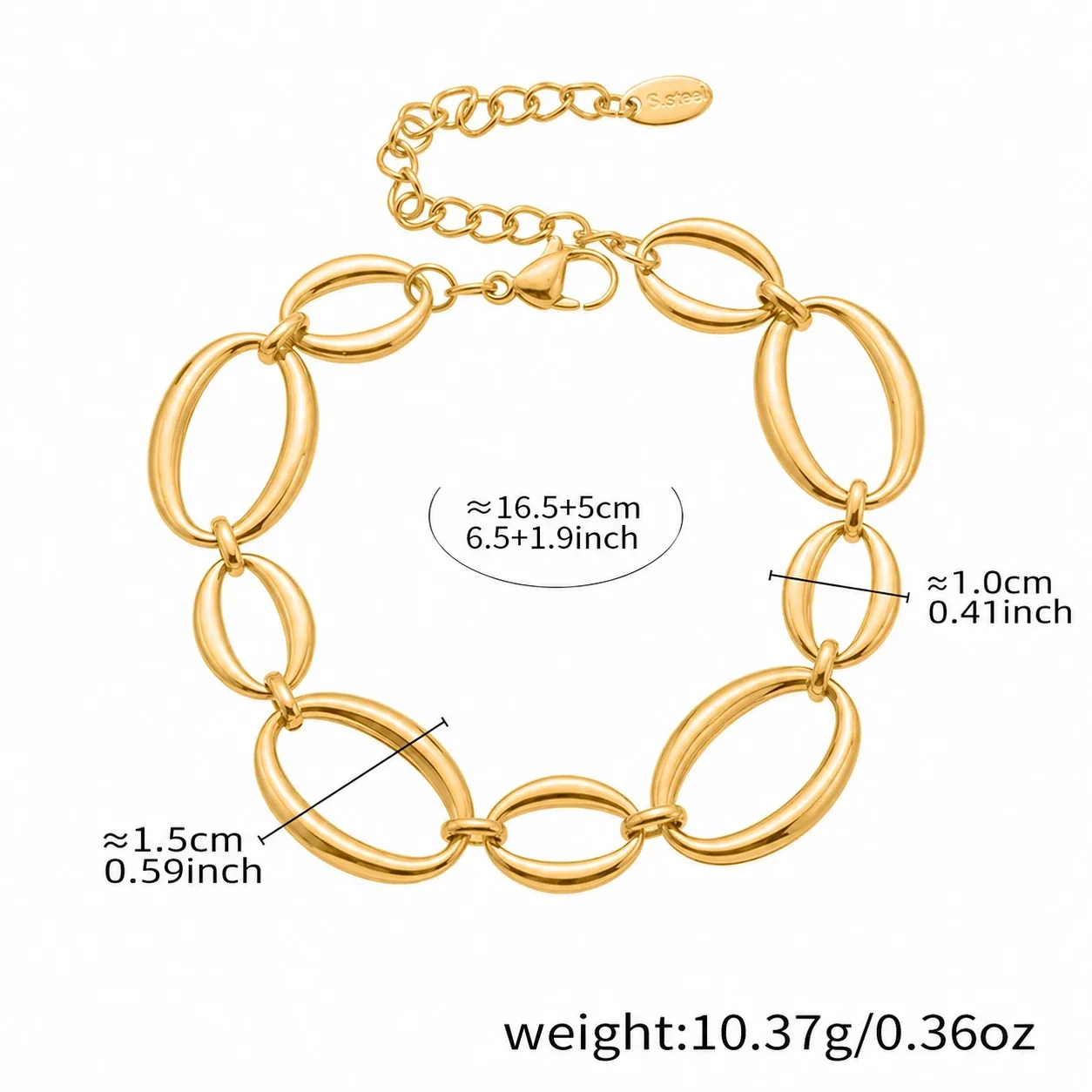 Sculptural Polished Oval Link Gold-Plated Jewelry Set - Gold 16+5 cm