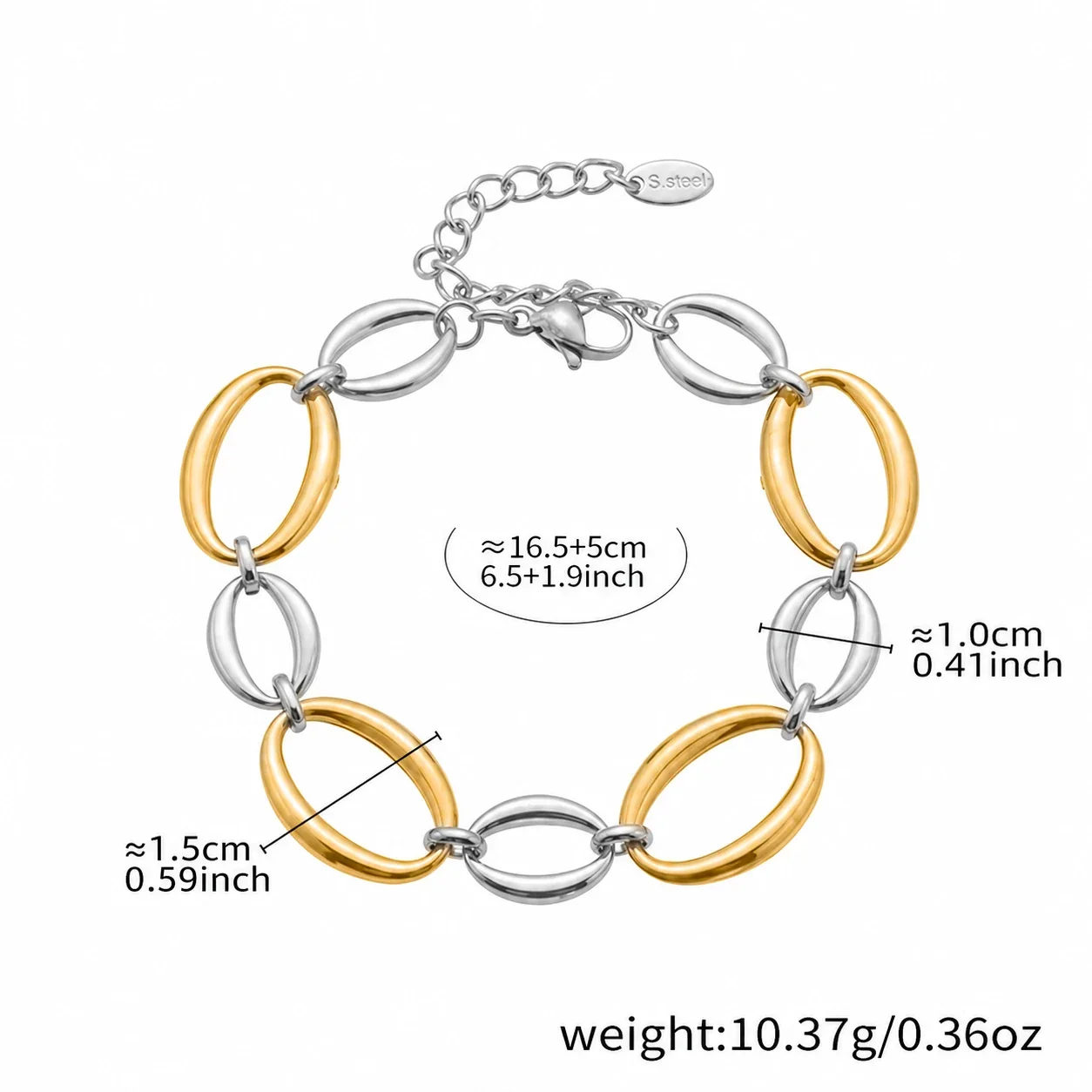Sculptural Polished Oval Link Gold-Plated Jewelry Set - Two-Tone 16+5 cm
