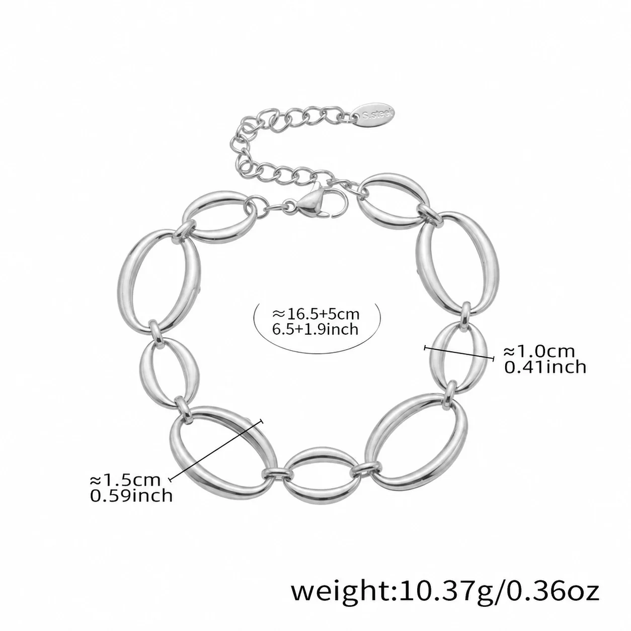 Sculptural Polished Oval Link Gold-Plated Jewelry Set - Silver 16+5 cm
