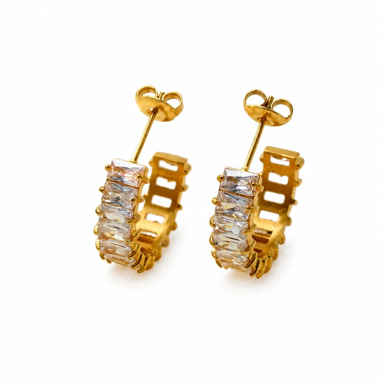 Radiant Gold-plated CZ Half Hoop Earrings