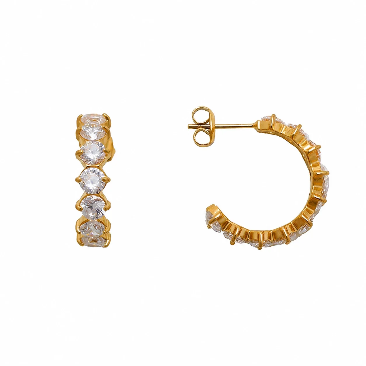 Radiant Gold PVD CZ Half Hoop Earrings