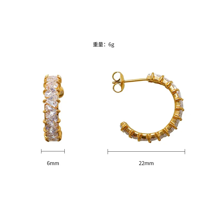 Radiant Gold PVD CZ Half Hoop Earrings - Gold CZ Style B