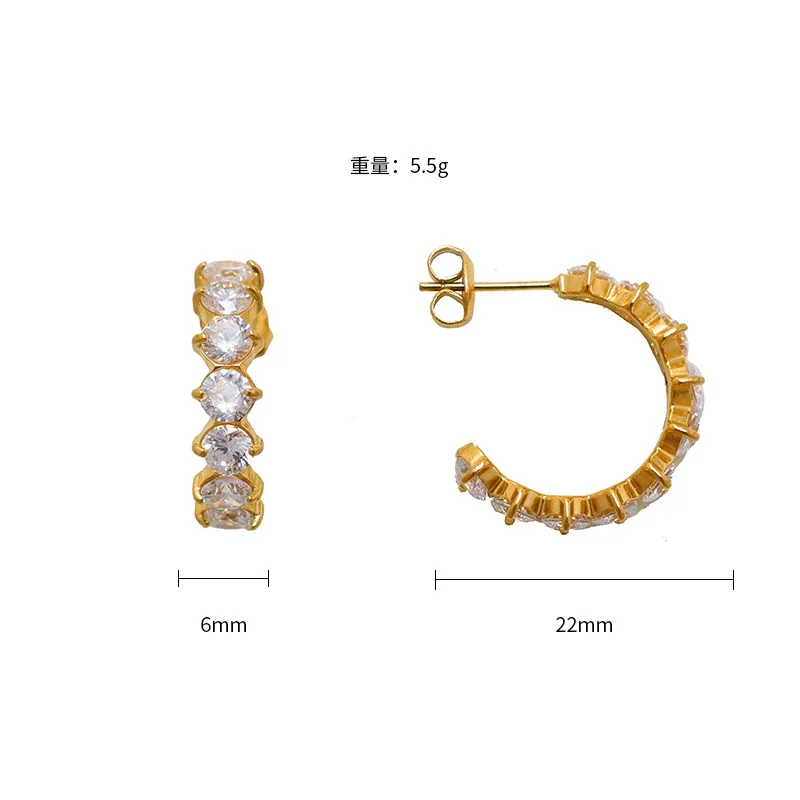 Radiant Gold PVD CZ Half Hoop Earrings - Gold CZ Style C