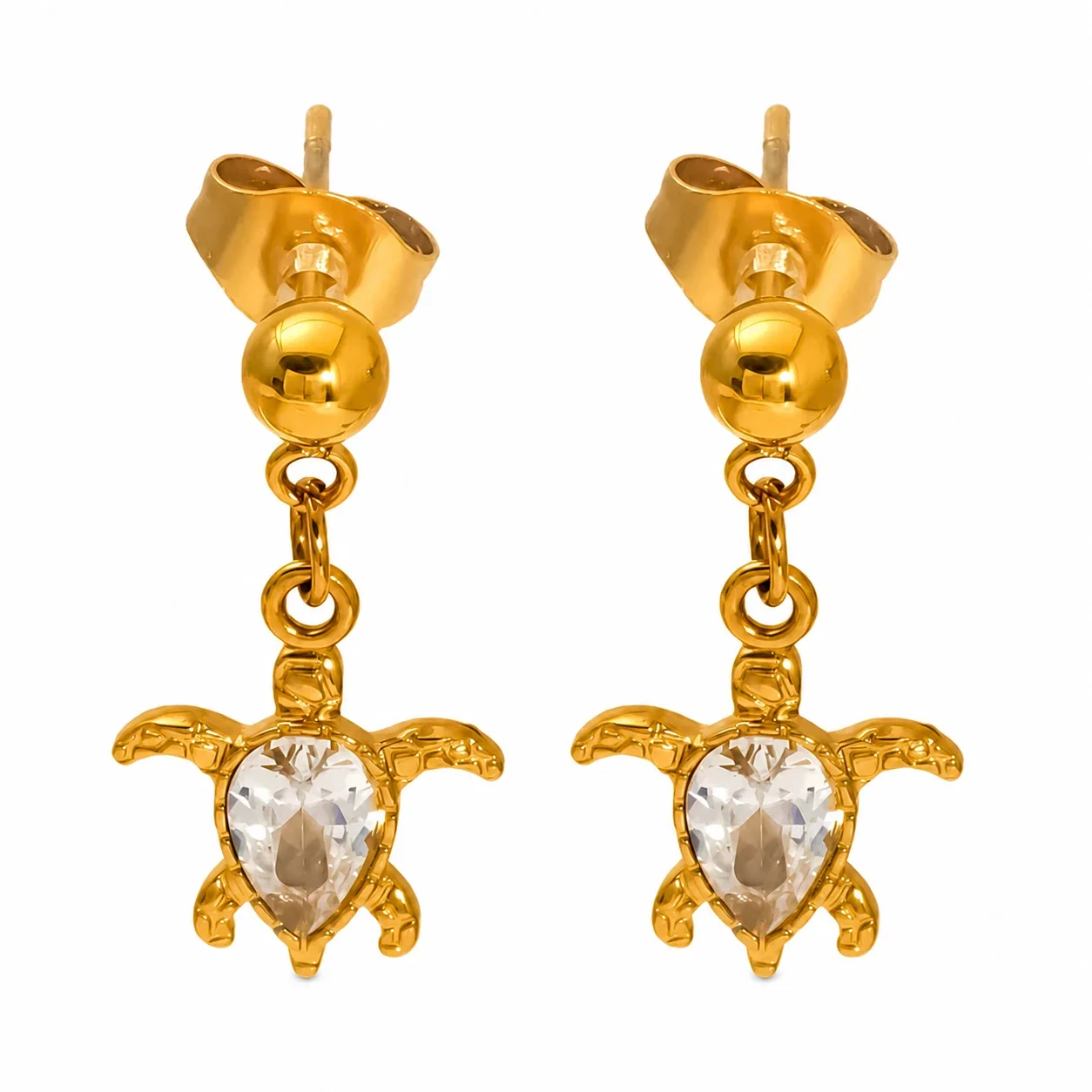 Playful Gold-Plated Stainless Steel Crab Crystal Drop Earrings - Gold Crab