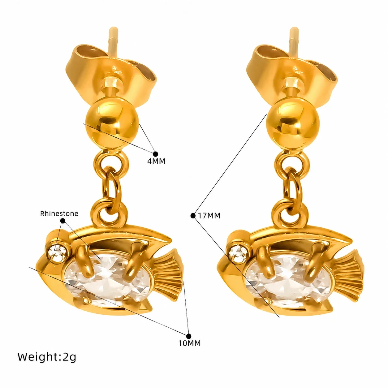 Playful Gold-Plated Stainless Steel Crab Crystal Drop Earrings - Gold Turtle