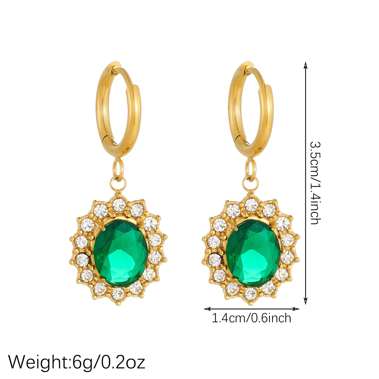 Photo produit : Parure bijoux avec halo de cristaux ovales, acier inoxydable plaqué or