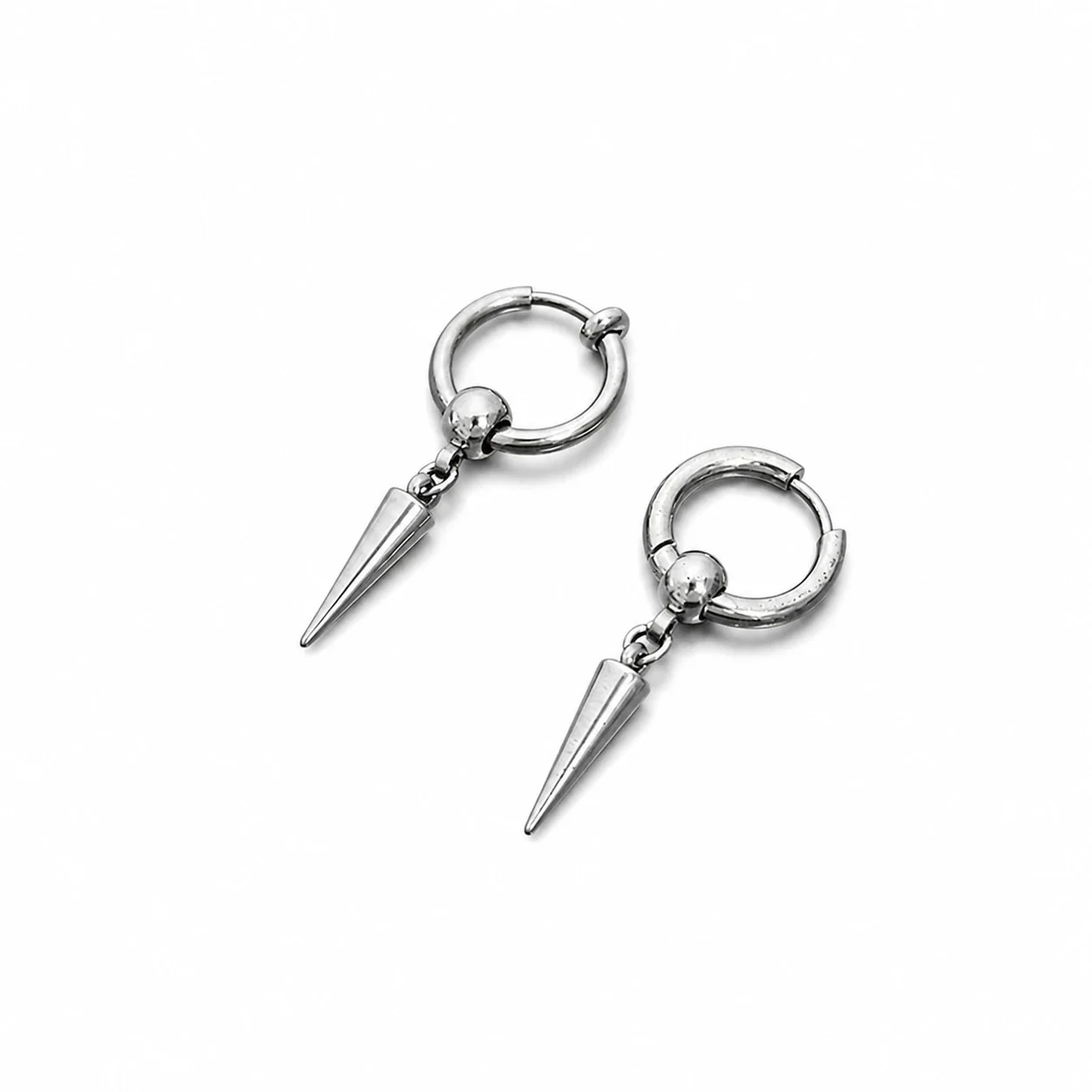 Edgy Stainless Steel Ball Charm Cone Spike Hoop Earrings